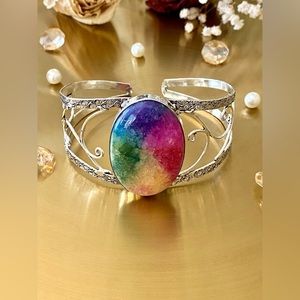 B17- Rainbow Solar Quartz Handcrafted Adjustable Cuff